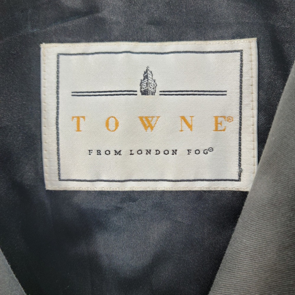 Vintage Towne London Fog Trench Coat Men 44 Gray Double Breasted Dark Academia - Picture 8 of 16